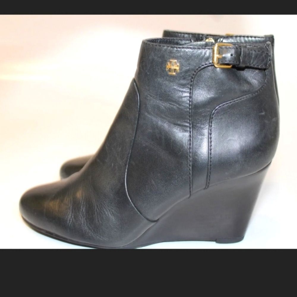 Tory Burch Womens 7 M Leather Wedge Heeled Zip Ankle Boots 👢 Booties - Picture 3 of 13